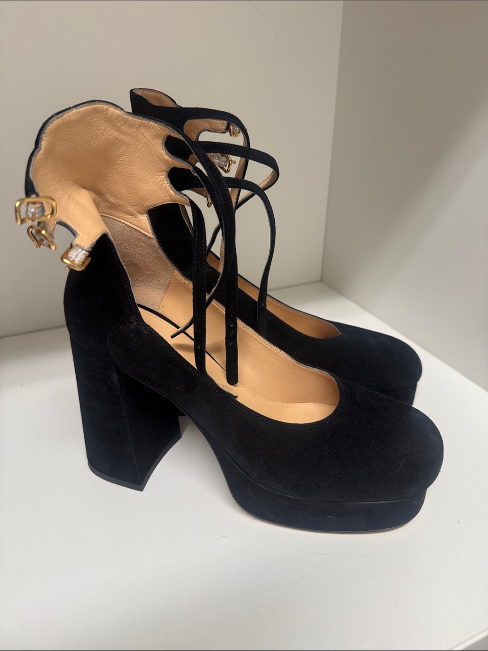 Chloe Black Suede Lace-Up Platform Block Heels 39